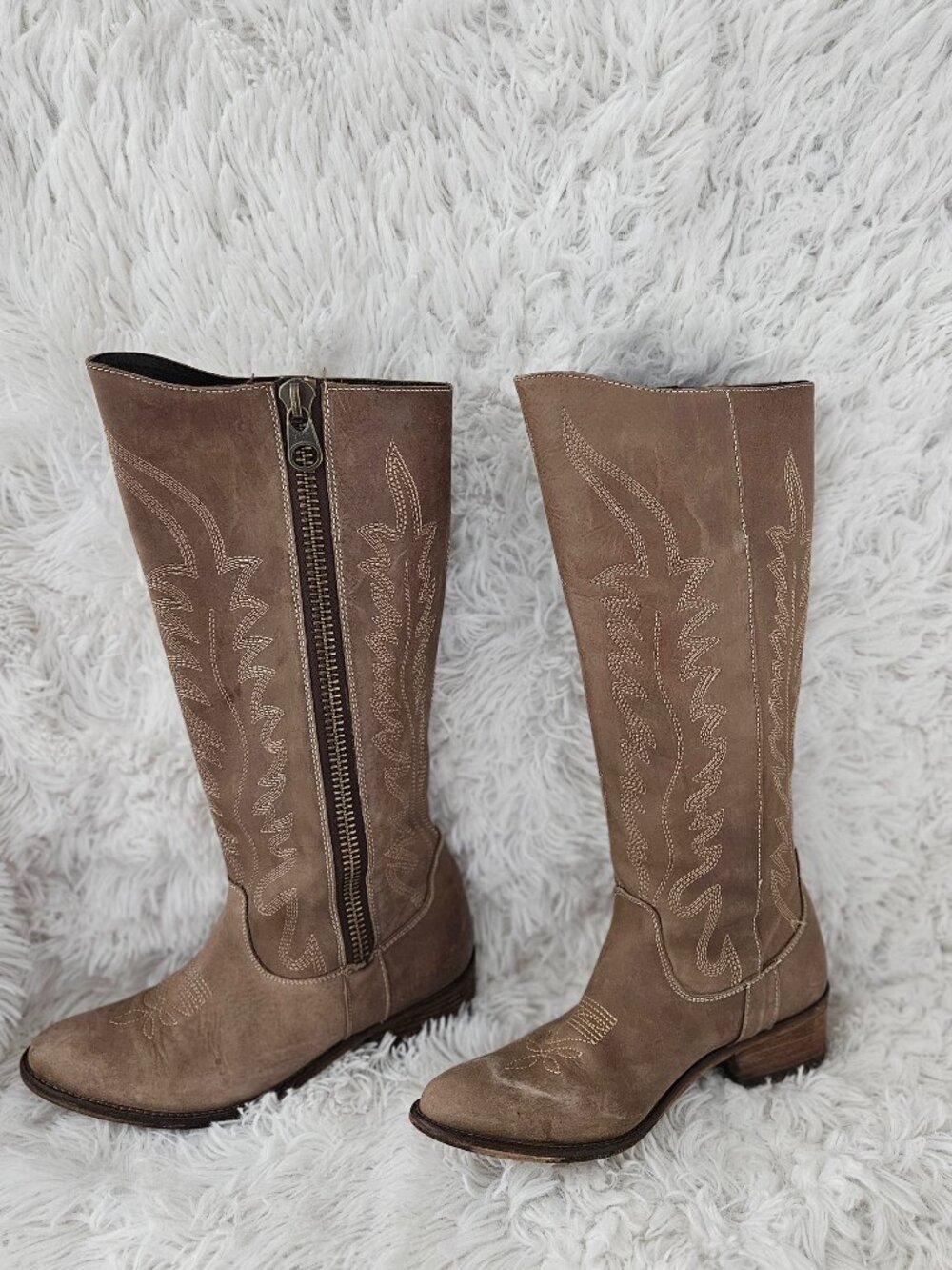 Steve Madden Graced Distressed Leather Western Knee-high Boots Brown 6M - Picture 8 of 16